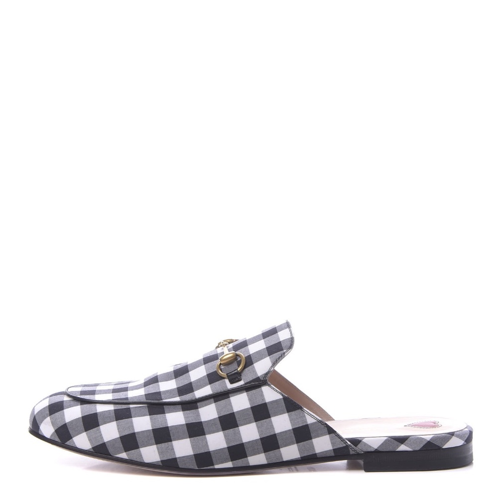 GUCCI  Cotton Gingham Womens Princetown Slippers 40.5 Black